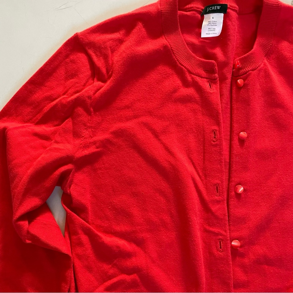 J.Crew Poppy Red 3/4 Sleeved Cotton Cardigan - Picture 3 of 9